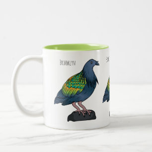 Nicobar pigeon bird cartoon illustration  Two-Tone coffee mug