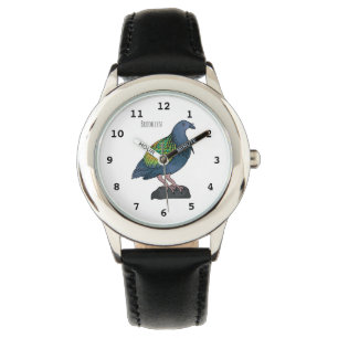 Nicobar pigeon bird cartoon illustration watch