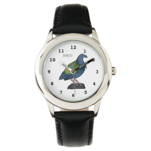Nicobar pigeon bird cartoon illustration watch (Front)
