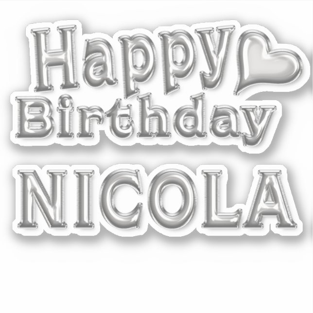 Nicola Happy Birthday silver Sticker (Front)
