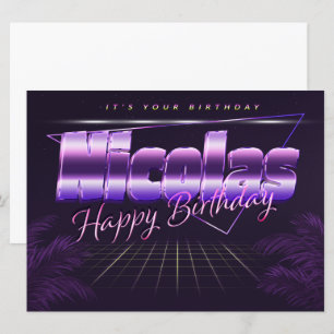 Nicolas Name Vorname lila retro Karte Geburtstag Card