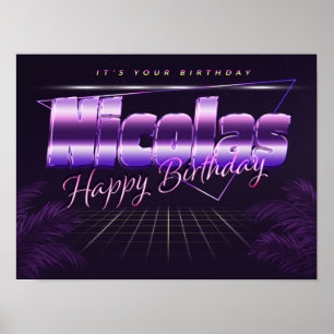 Nicolas Name Vorname lila retro Poster Geburtstag