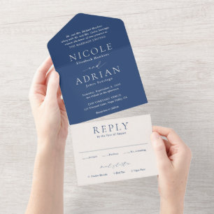 Nicole Royal Blue Elegant Wedding All In One Invitation