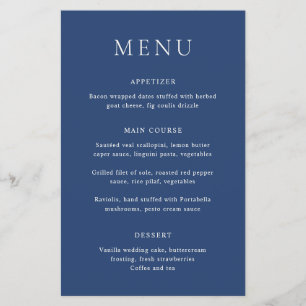 Nicole Royal Blue Elegant Wedding Menu