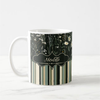 Nicolette Dark Daisy Floral Striped Coffee Mug