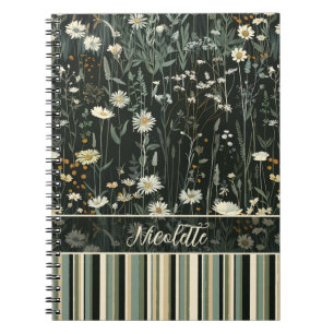 Nicolette Dark Daisy Floral Striped Notebook