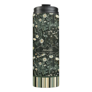 Nicolette Dark Daisy Floral Striped Thermal Tumbler