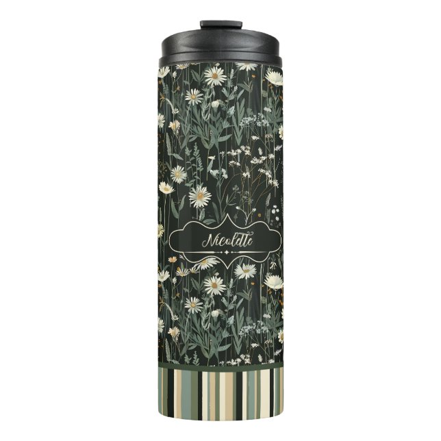 Nicolette Dark Daisy Floral Striped Thermal Tumbler (Front)