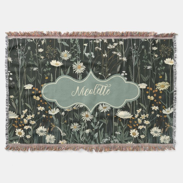 Nicolette Dark Daisy Floral Throw Blanket (Front)
