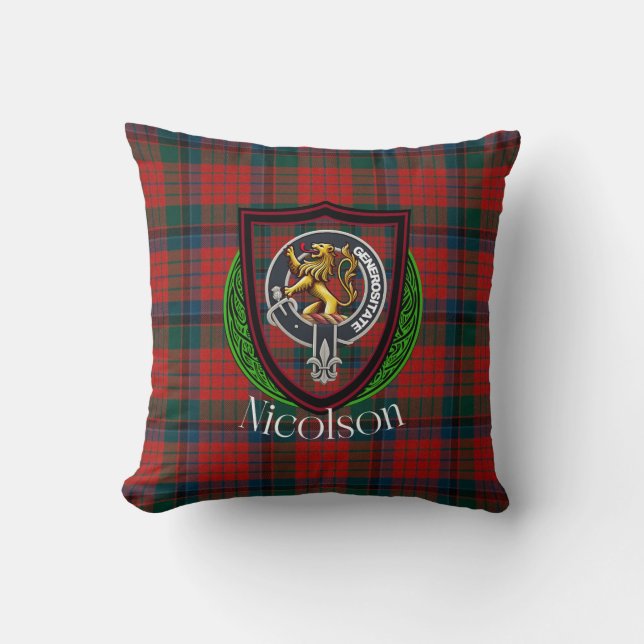 Nicolson Scottish Clan Tartan & Crest Cushion (Front)