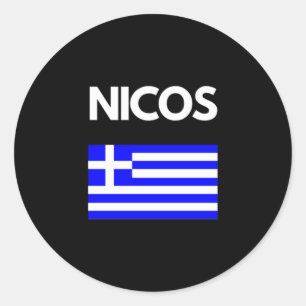 Nicos Greek Name with Greek Flag Design Classic Round Sticker