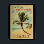 Nicoya Peninsula Palm Tree Vintage Travel Magnet<br><div class="desc">A uniquely retro mid-century modern Nicoya Peninsula Costa Rica art print in vintage travel poster style. It features a curved palm tree on sandy beach with ocean under a blue cloudy sky.</div>