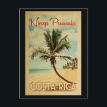 Nicoya Peninsula Palm Tree Vintage Travel Postcard<br><div class="desc">A uniquely retro mid-century modern Nicoya Peninsula Costa Rica art print in vintage travel poster style. It features a curved palm tree on sandy beach with ocean under a blue cloudy sky.</div>