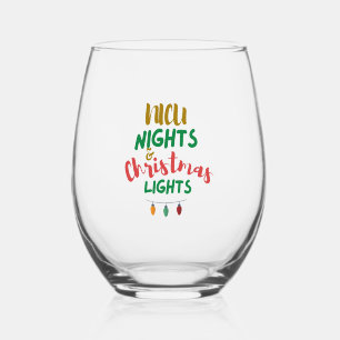 NICU Christmas NICU nights & Christmas Lights Stemless Wine Glass