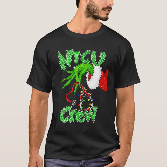 Nicu Crew Nurse Merry Christmas Stethoscope Xmas P T-Shirt (Front)