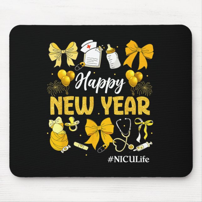 Nicu Life Happy New Years 2026 Neonatal Nicu Nurse Mouse Mat (Front)