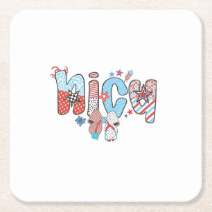 NICU Nurse 4th of July American Nurse  Square Paper Coaster