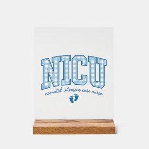 NICU Nurse Baby Feet Plaid Lettering Shirt Design_ Acrylic Sign