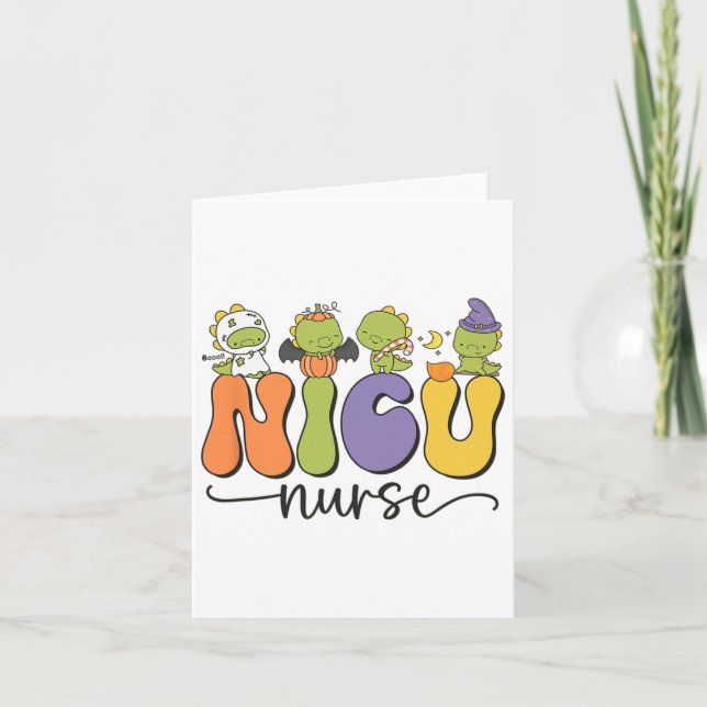 Nicu Nurse Dinosaur Halloween Pumpkin Neonatal Icu Card (Front)