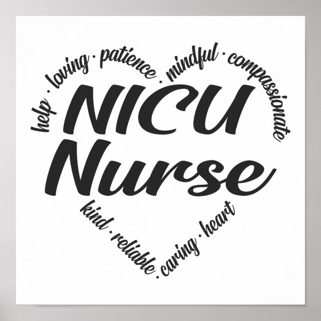 NICU Nurse Heart Word Cloud Poster (Front)