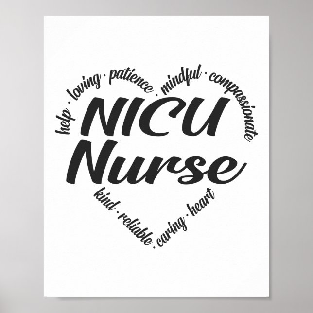NICU Nurse Heart Word Cloud Poster (Front)
