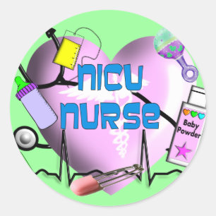 NICU Nurse Pink Heart Design Gifts Classic Round Sticker