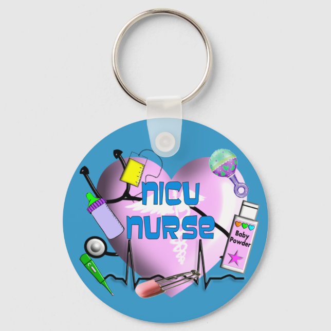 NICU Nurse Pink Heart Design Gifts Key Ring (Front)