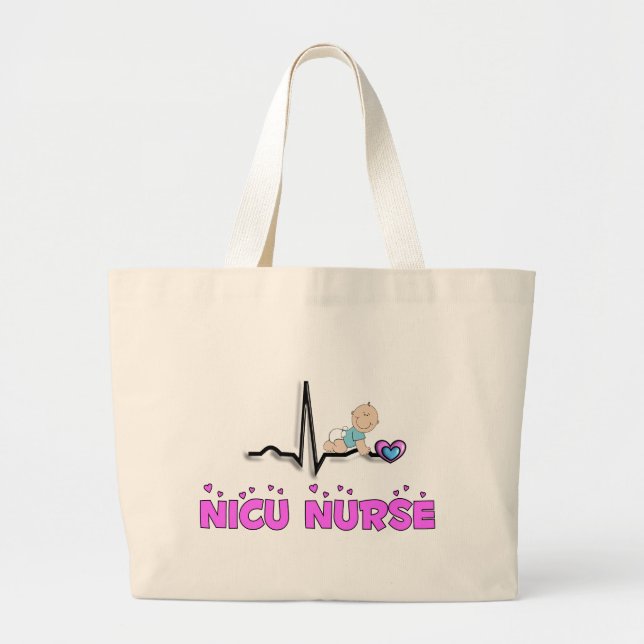 NICU Nurse QRS Design Large Tote Bag (Front)