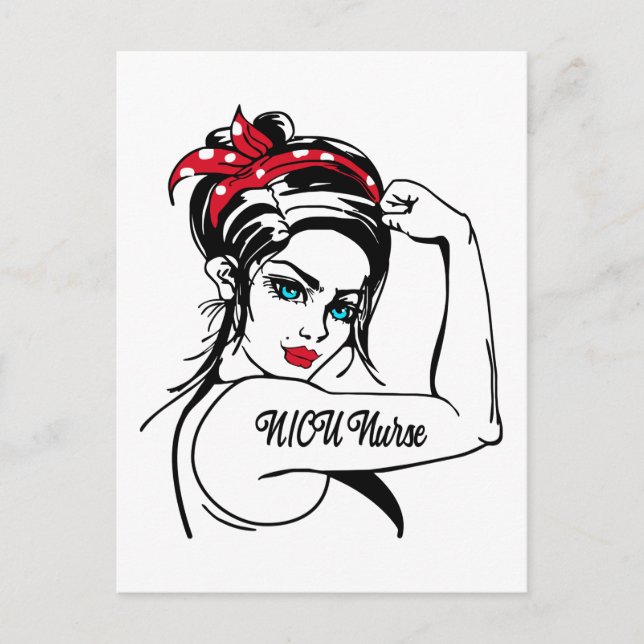 NICU Nurse Rosie The Riveter Pin Up Holiday Postcard (Front)