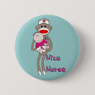 NICU Nurse Sock Monkey & Baby Design Gifts 6 Cm Round Badge