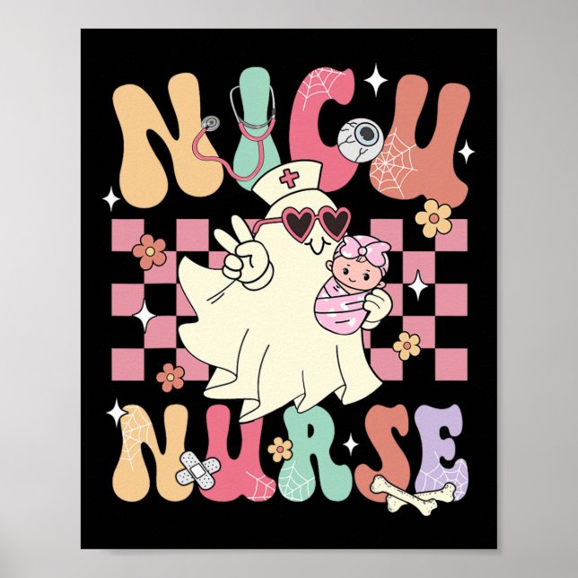 Nicu Nurse Spooky Ghost Halloween Cute Nursing Cos Poster (Front)