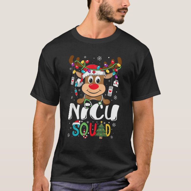 NICU Nurse Squad Reindeer Stethoscope Nurse Christ T-Shirt (Front)