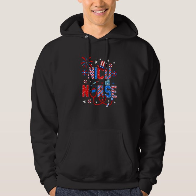 Nicu Nurse  Stethoscope Patriotic 4th Of July Fire Hoodie (Front)
