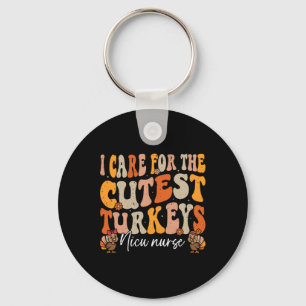 Nicu Nurse Thanksgiving Cutest Turkeys Retro Fall Key Ring