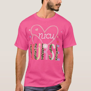 NICU Nurse Valentine Leopard Print Heart Stethosco T-Shirt
