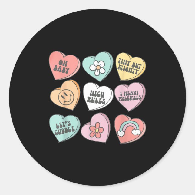 Nicu Nurse Valentine's Day Heart Candy Neonatal Ic Classic Round Sticker (Front)