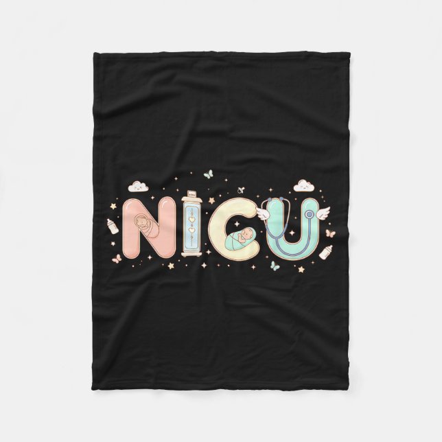 Nicu Nurse Valentine's Day Heart Stethoscope Scrub Fleece Blanket (Front)