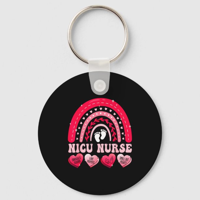 Nicu Nurse Valentines Day Rainbow Neonatal Rn Hear Key Ring (Front)