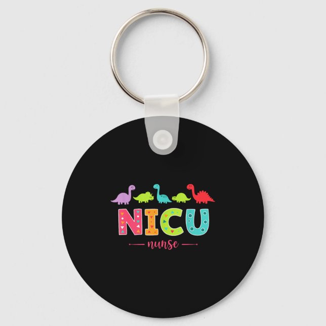 Nicu Nurse With Cute Dinosaurs Pediatric For Women Key Ring (Front)
