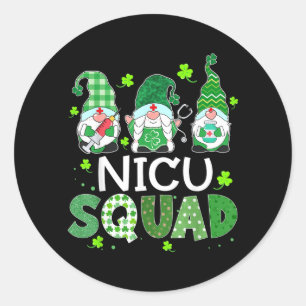 Nicu Squad Gnome Nurse Stethoscope Shamrock St Classic Round Sticker
