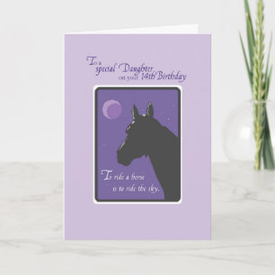Niece 14th Birthday with Horse at Night on Purple Card