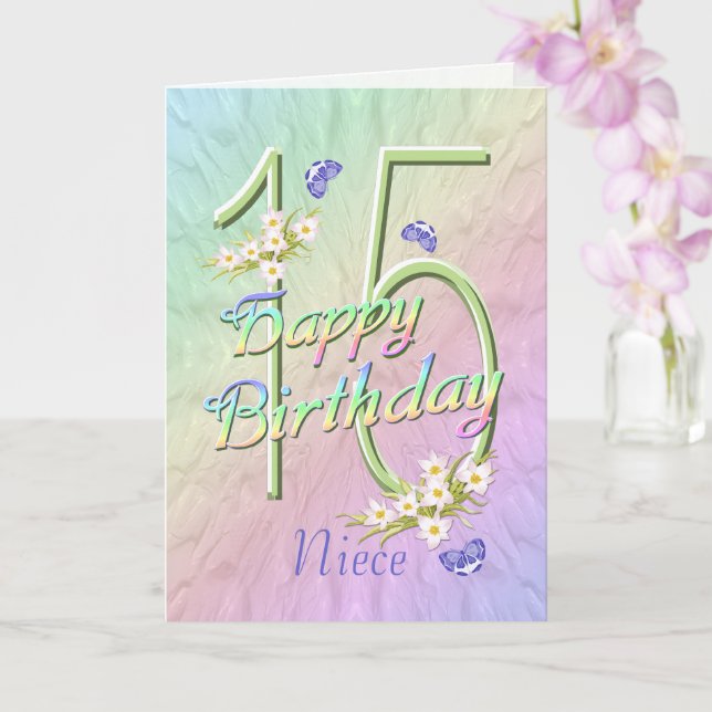 Niece 15th Birthday Butterflies and Flowers Card (Orchid)