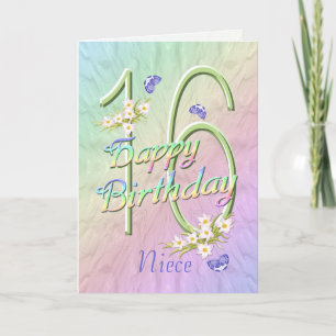 Niece 16th Birthday Butterflies and Flowers Card