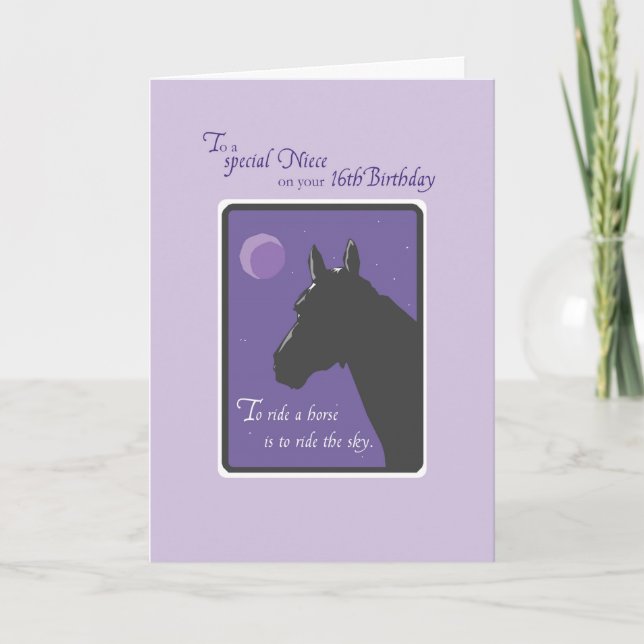 Niece 16th Birthday with Horse at Night on Purpl Card (Front)
