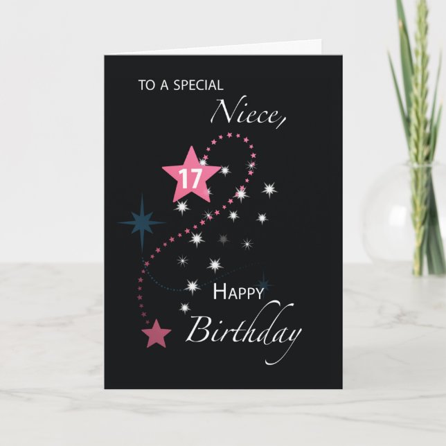Niece 17th Birthday Star Inspirational Pink Card (Front)