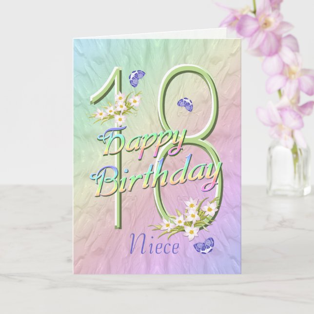 Niece 18th Birthday Butterflies and Flowers Card (Orchid)