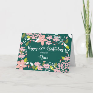 Niece 22nd Birthday Green Flowers Card
