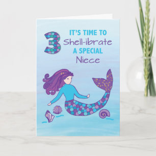 Niece 3rd Birthday Sparkly Look Mermaid Card
