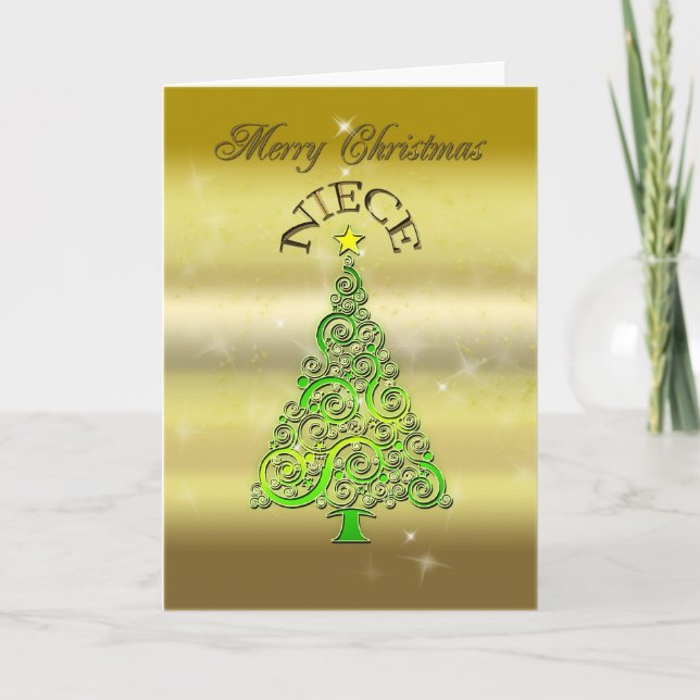 Niece, a gold effect Christmas card (Front)