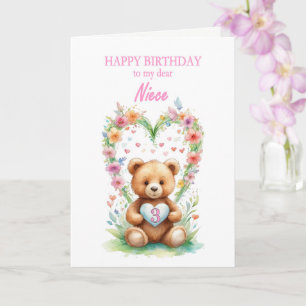 Niece Age 3 Teddy Bear  Card